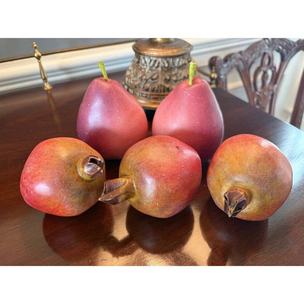 Realistic Faux Artificial Fruit Pomegranates and Red Pears Set of 5